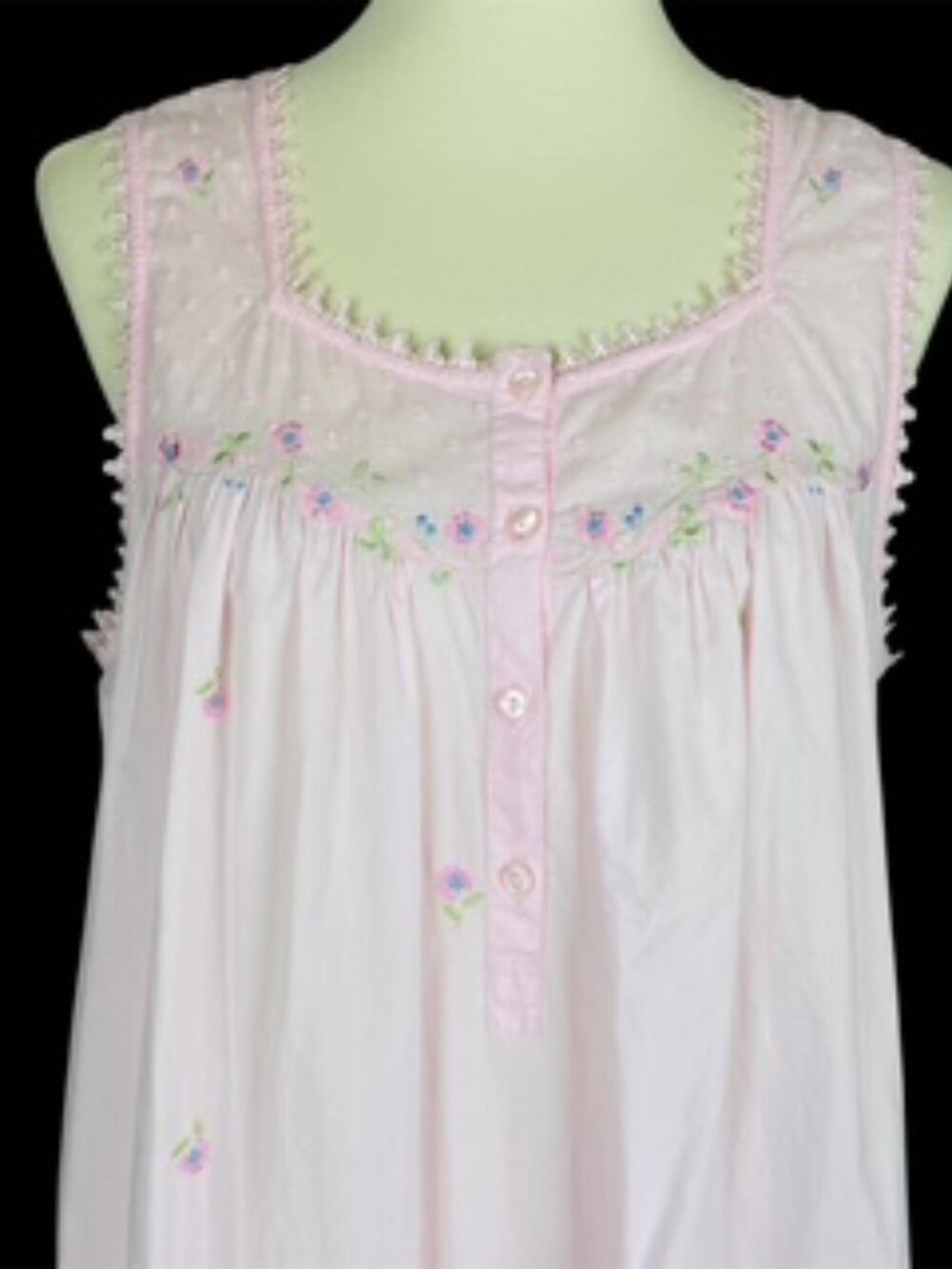 Adonna Summer Nightgown Sz L Rose Cotton Embroidered Ruffle Lace Cottagecore - Picture 2 of 7